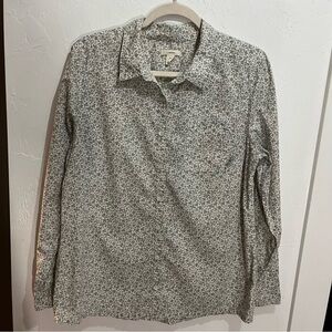 Caslon Gray & White Floral Long Sleeve Button Down Shirt Medium